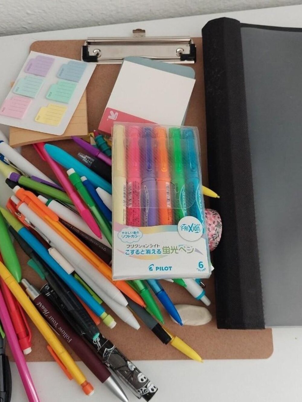 Pilot FriXion Erasable Highlighters & Cute Pens Stationery Bundle folder clipboa